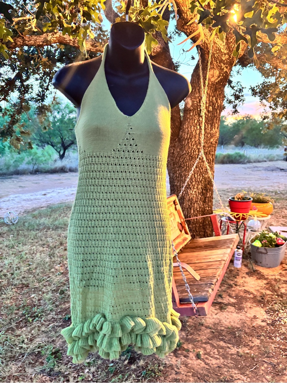 Light Green Crochet Halter Summer Dress